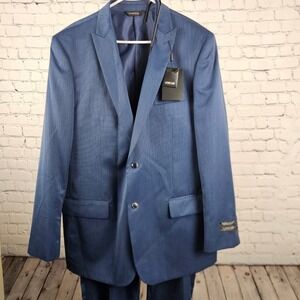 Lineage Signature Collection Mens Suit 44L 38W Blue 2 Button Hand Tailored 3107